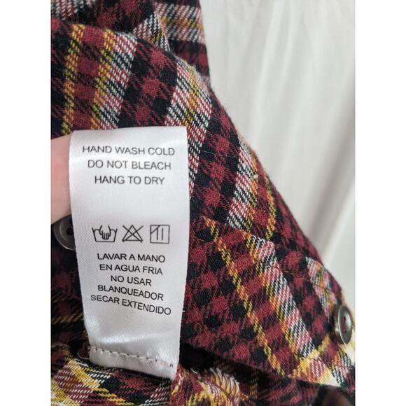 Doe & Rae Button Up Shirt L Red Yellow Plaid Flannel Long Sleeve Collared 12340T - Picture 5 of 12